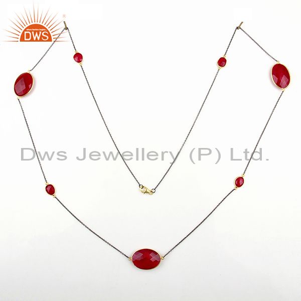 Exporter Supplier Pink Chalcedony Gemstone 925 Silver Chain Necklace Jewelry