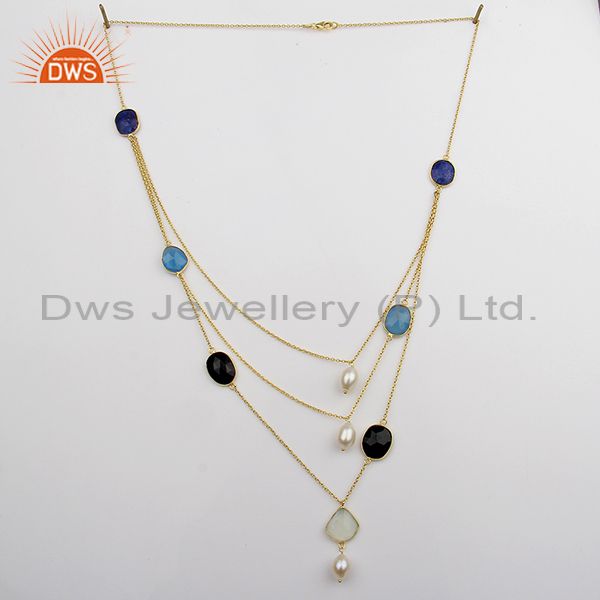 Exporter Solid 925 Sterling Silver Multi Gemstone Chain Necklace Supplier