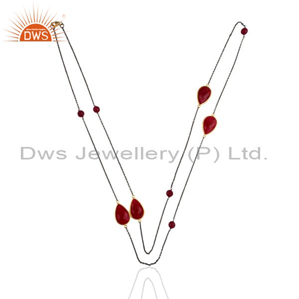 Exporter Pink Chalcedony Gemstone Black Rhodium 925 Silver Necklace Supplier