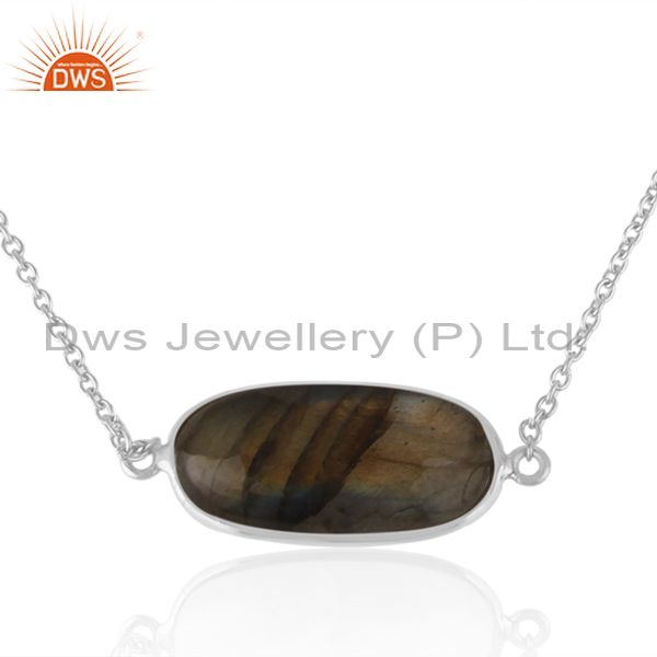 Exporter Natural Labradorite Gemstone Sterling Fine Silver Designer Necklace
