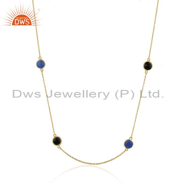 Exporter Chalcedony Black Onyx Gemstone Gold Plated Silver Necklace Jewelry
