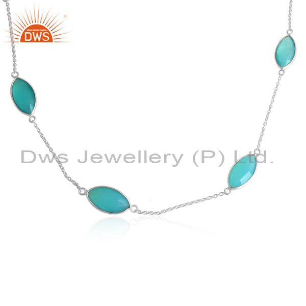 Exporter Aqua Chalcedony Gemstone 925 Sterling Silver Womens Chain Necklaces