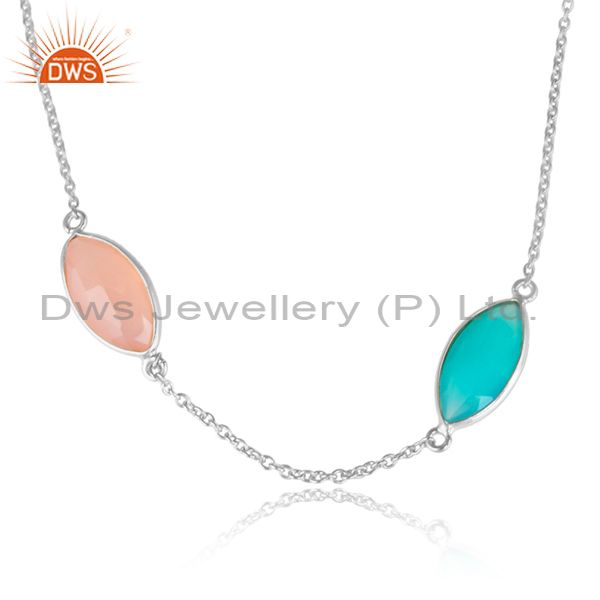 Aqua and rose chalcedony gemstone 925 sterling silver necklaces