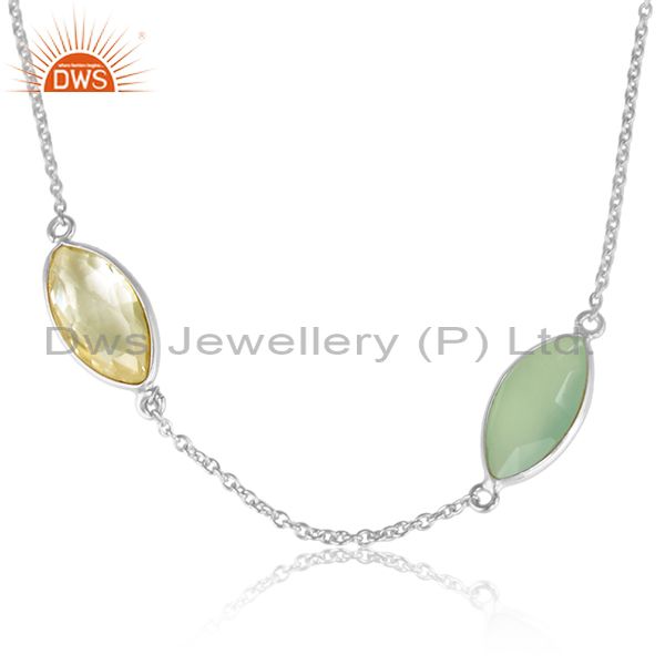Prehnite chalcedony lemon topaz gemstone fine silver necklace
