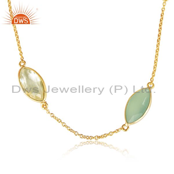 Lemon topaz chalcedony womens gold plated silver chain necklaces