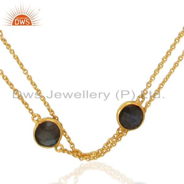 Multi gemstone designer gold plated silver womens chain necklace