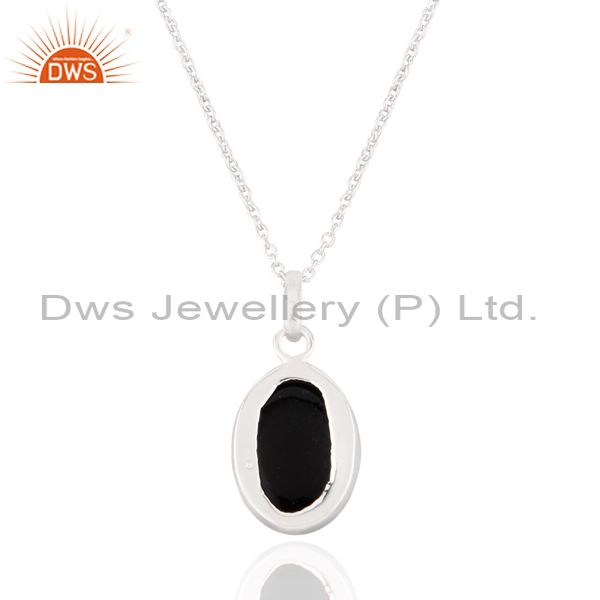 Suppliers Glamour Black Onyx Gemstone Bezel Set 925 Steling SIlver Silver Pendant With Cha