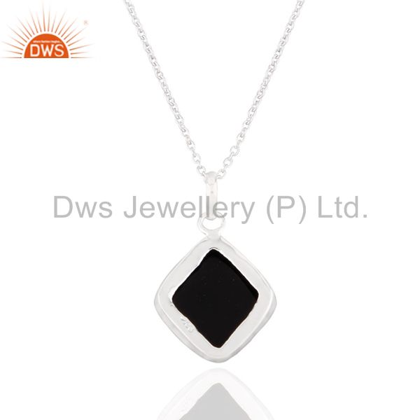Exporter 18mm Cushion Black Onyx Gemstone Sterling Silver Pendant Handmade Jewelry 16" Ch