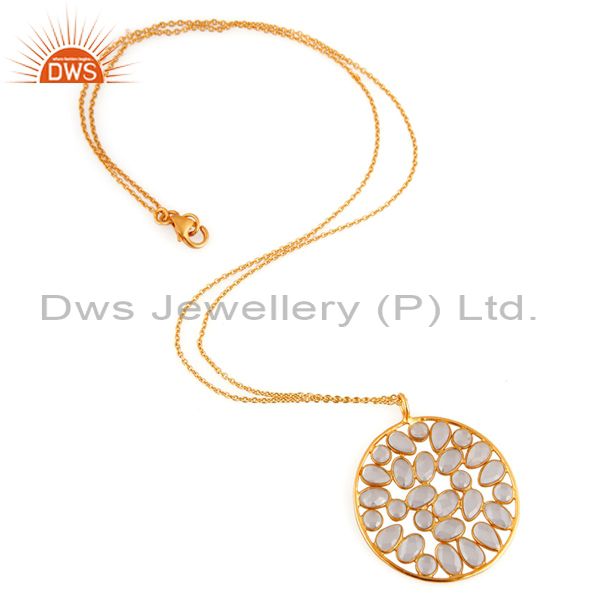Exporter 18K Yellow Gold Plated On Sterling Silver White Zircon Designer Pendant Necklace