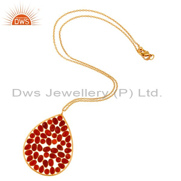 Exporter Gold Plated Sterling Silver Red Onyx Gemstone Elegant Pendant With 16" Necklace
