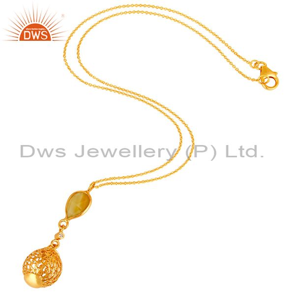 Exporter 14K Gold Plated Silver Yellow Chalcedony And White Topaz Pendant With Chain