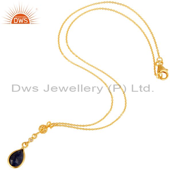 Exporter Dyed Blue Sapphire & White Topaz 18K Gold Plated Sterling Silver Pendant Necklac