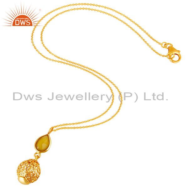 Exporter 18K Gold Plated Sterling Silver Yellow Chalcedony Designer Pendant With Chain