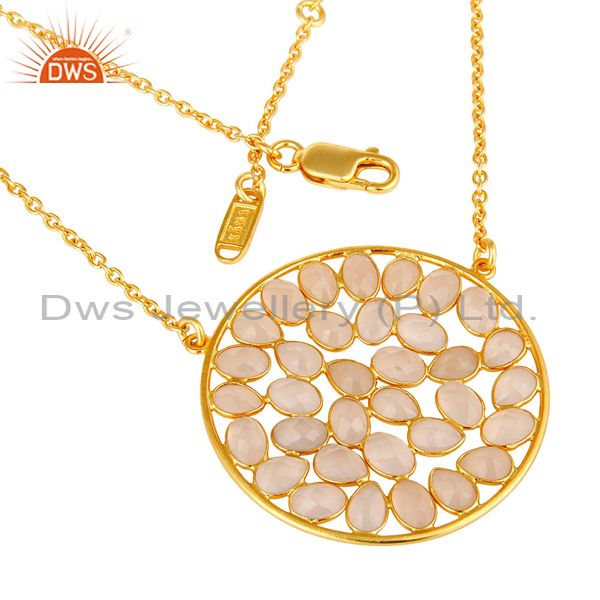 Exporter 18K Yellow Gold Plated Sterling Silver Dyed Rose Chalcedony Pendant Necklace