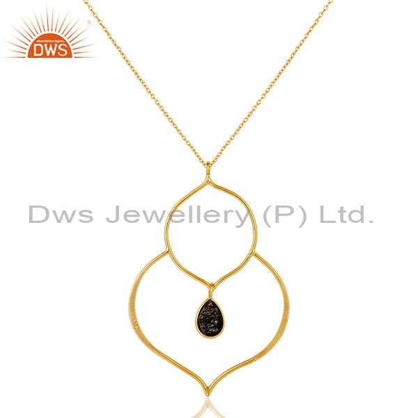 Exporter 18K Gold PLated Sterling Silver Bazel Set Pendant Chain Necklace with Routile
