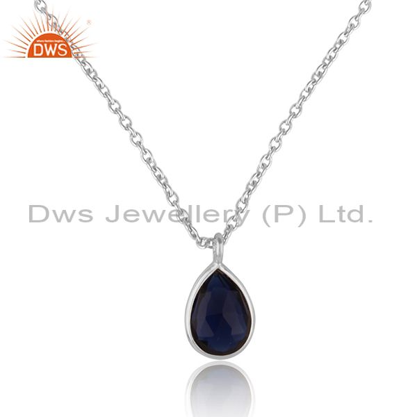 Handcrafted minimal necklace in fine silver with blue corundum