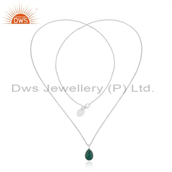 Exporter Green Onyx Gemstone Fine Sterilng Silver Chain Necklace Wholesaler India