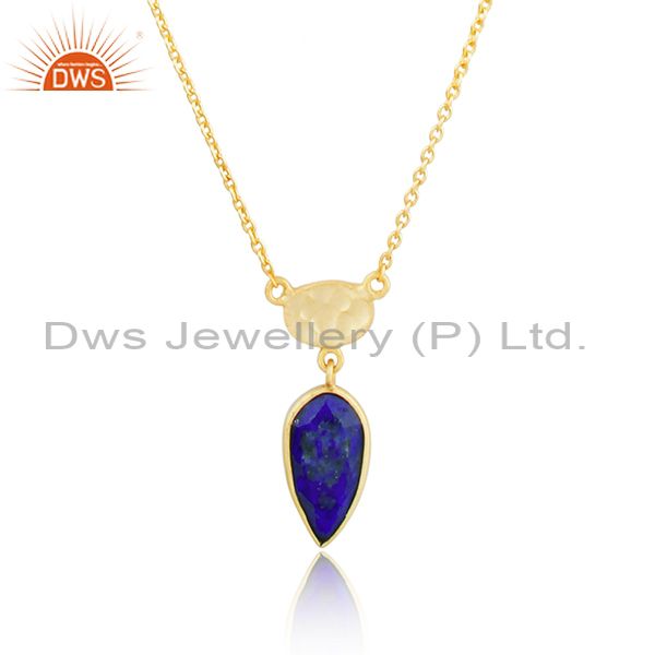 Exporter Yellow Gold Plated Silver Natural Lapis Gemstone Chain Pendant Jewelry