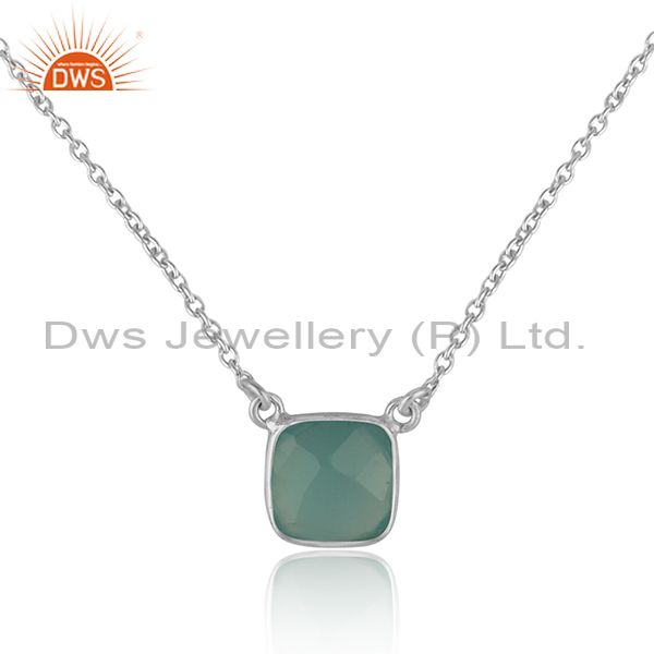 Handmade dainty necklace in silver 925 adorn with aqua chalcedony