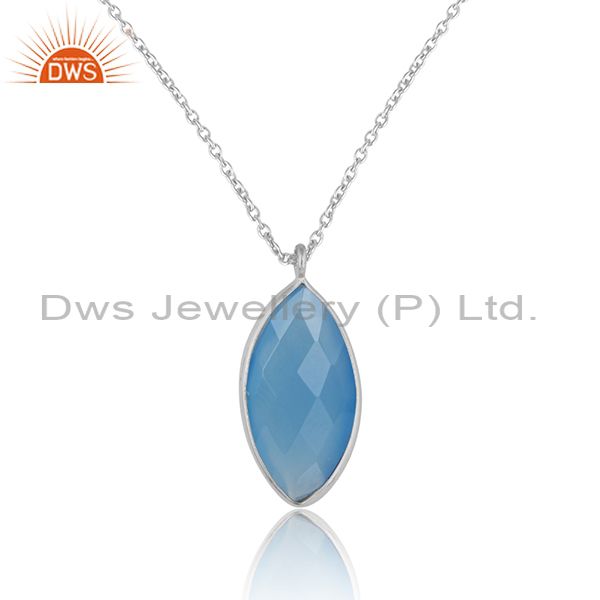 Blue chalcedony gemstone sterling fine silver chain pendants