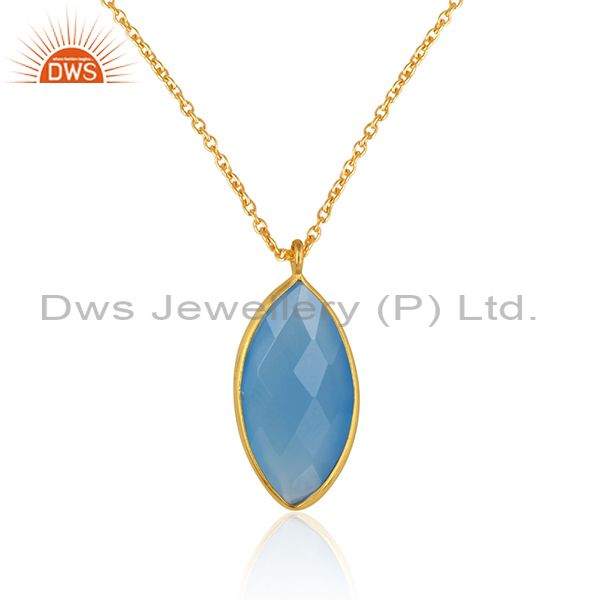 Blue chalcedony gemstone 18k gold plated silver chain pendants