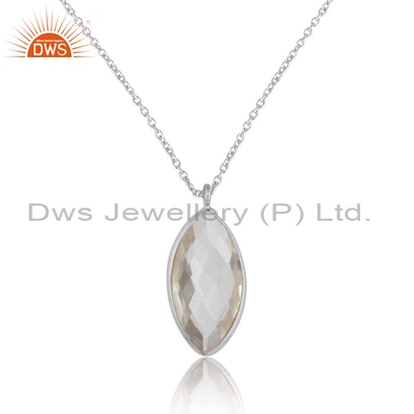 Crystal quartz gemstone designer sterling silver chain pendants