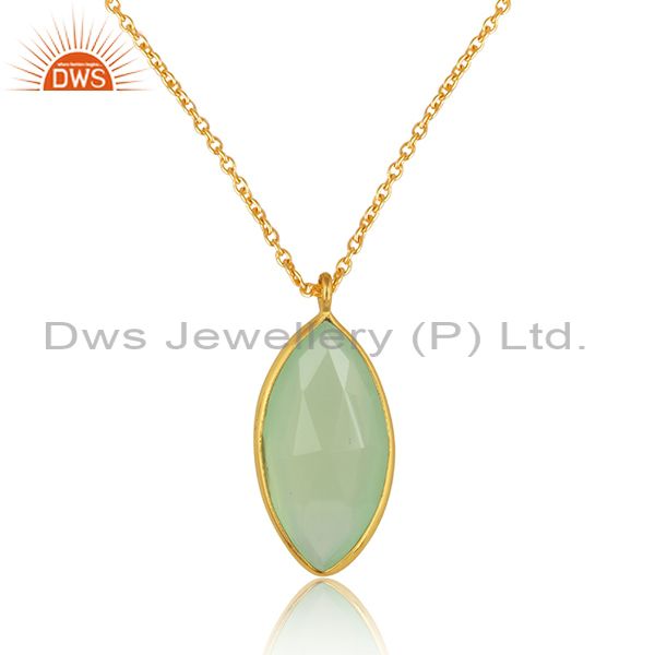 Chalcedony gemstone girls gold plated silver chain pendants