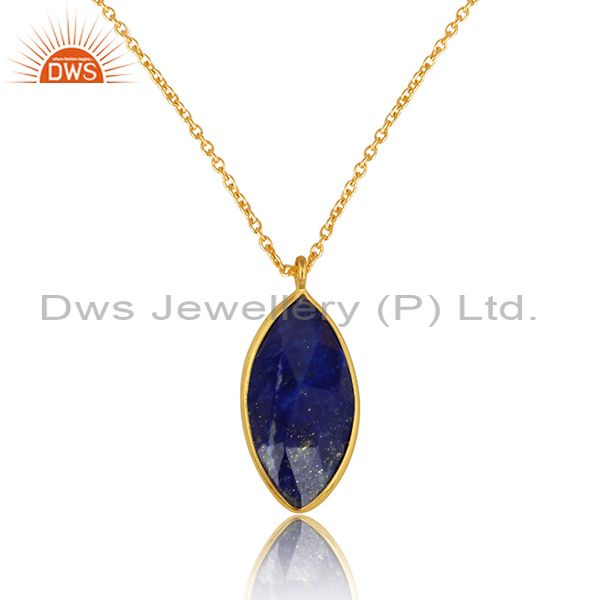 Lapis lazuli gemstone designer gold plated silver chain pendants