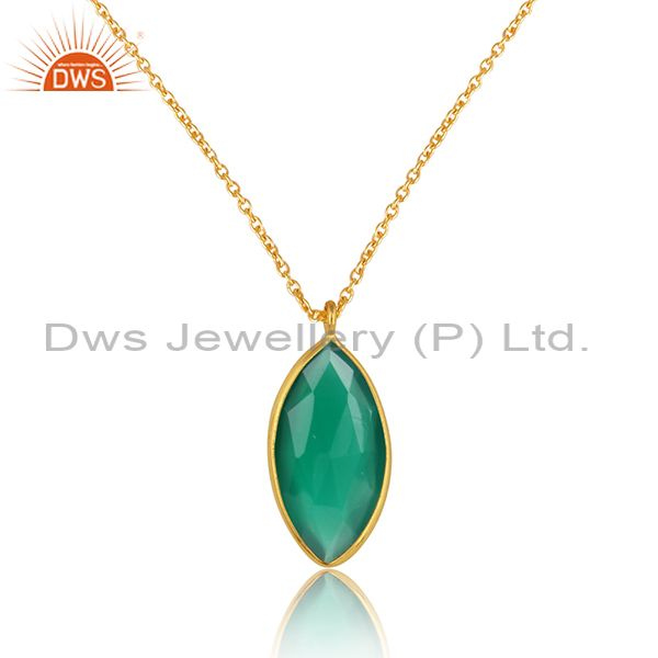 Green onyx gemstone 18k gold plated designer silver chain pendant