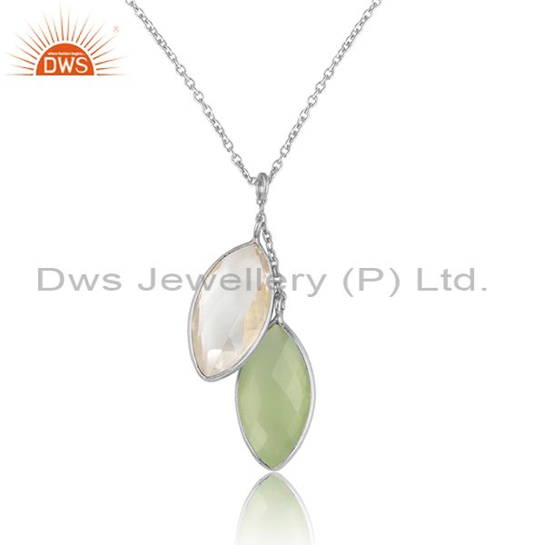 Crystal chalcedony gemstone designer fine silver chain pendants