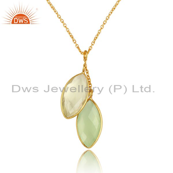 Chalcedony lemon topaz gemstone womens silver chain pendants