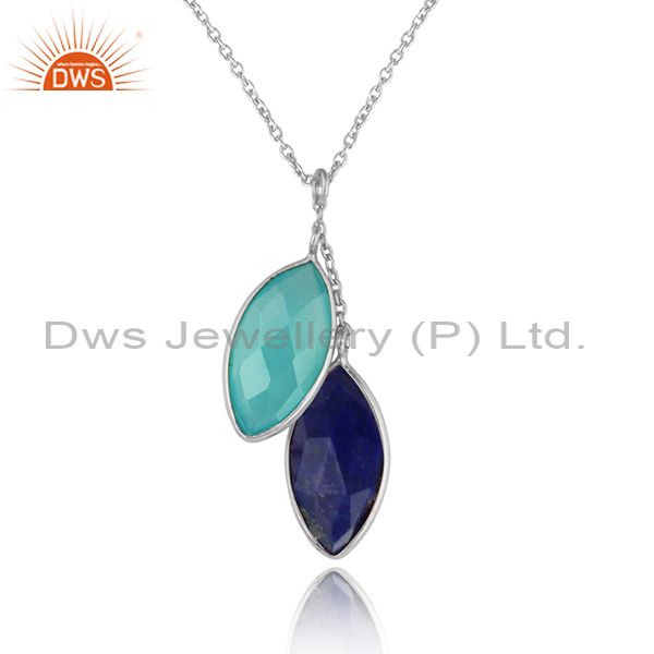Aqua chalcedony lapis lazuli fine silver designer chain pendants