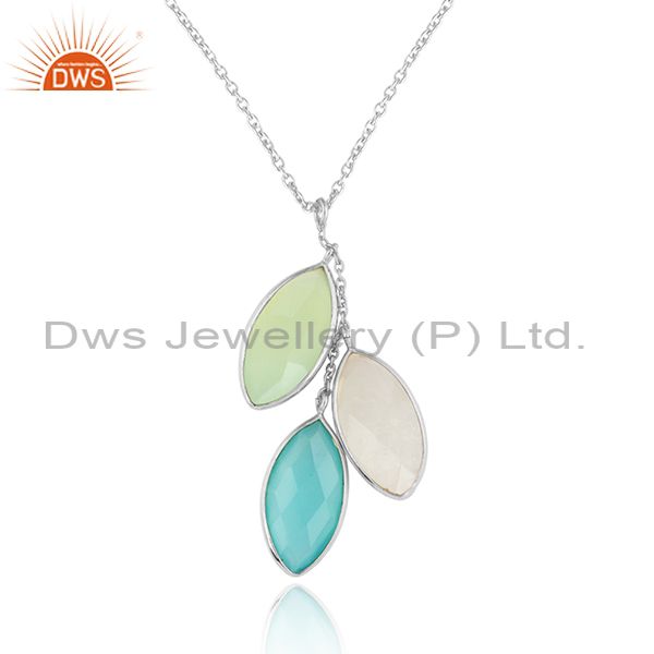 Aqua chalcedony gemstone designer sterling silver chain pendants