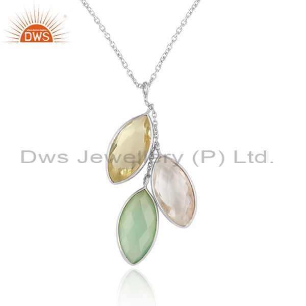 Prehnite crystal quartz gemstone womens fine silver chain pendant