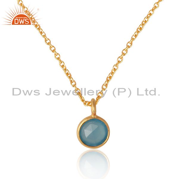 Dainty necklace in yellow gold on silver with blue chalcedony