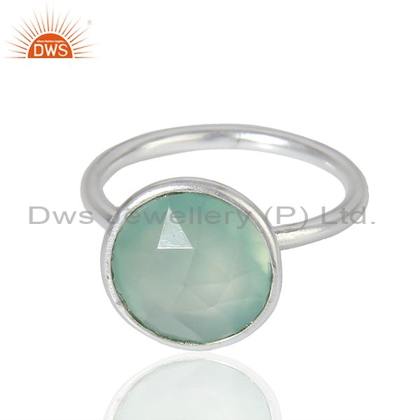 Exporter Wholesale Sterling Fine Silver Aqua Chalcedony Gemstone Ring Jewelry
