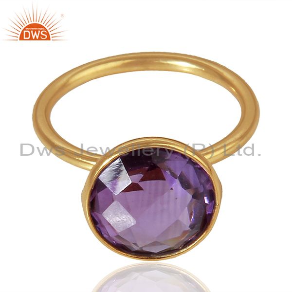 Exporter 14K Yellow Gold Plated 925 Sterling Silver Round Cut Amethyst Stacking Ring