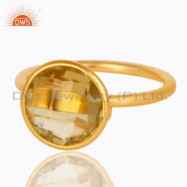 Exporter 18K Yellow Gold Plated Sterling Silver Lemon Topaz Gemstone Stacking Ring