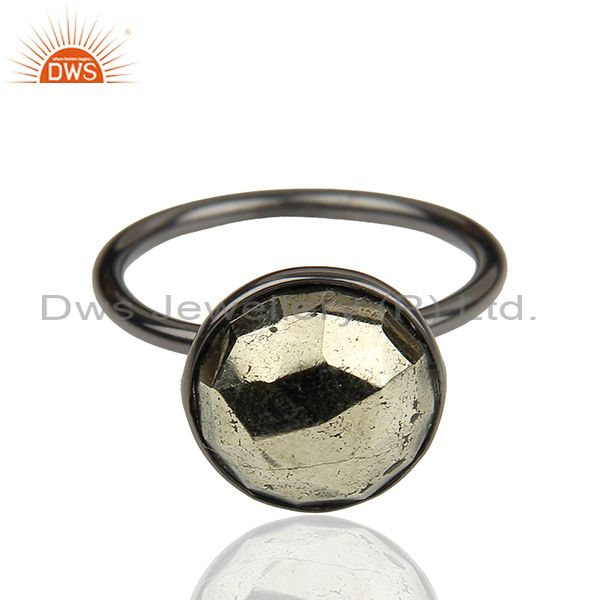 Exporter Black Rhodium Plated 925 Silver Pyrite Gemstone Womens Ring Supplier