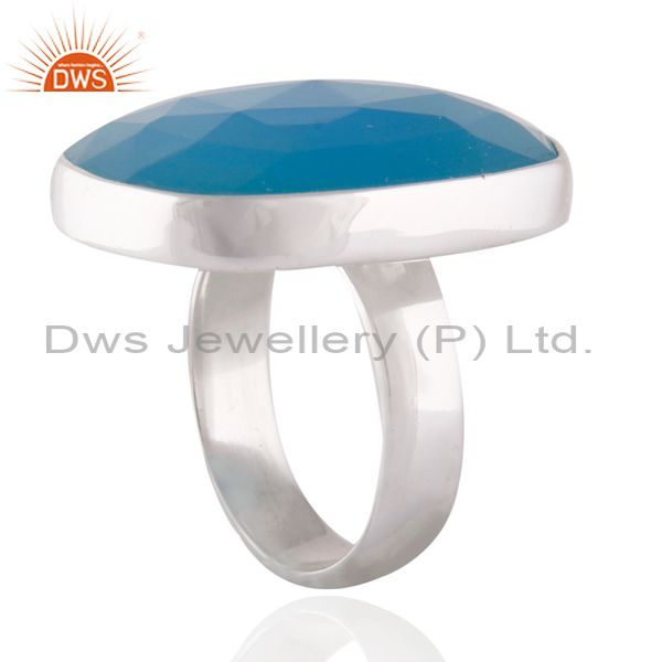 Exporter Aqua Blue Chalcedony Semi Precious Stone Sterling Silver Bezel Set Ring Size 8 U