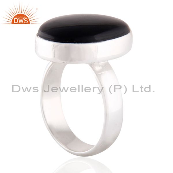 Wholesalers Natural Black Onyx Oval Shape Healing Gemstone Bezel Set Sterling Silver Ring