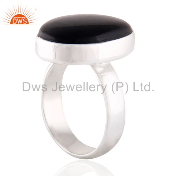 Exporter Natural Black Onyx Oval Shape Healing Gemstone Bezel Set Sterling Silver Ring