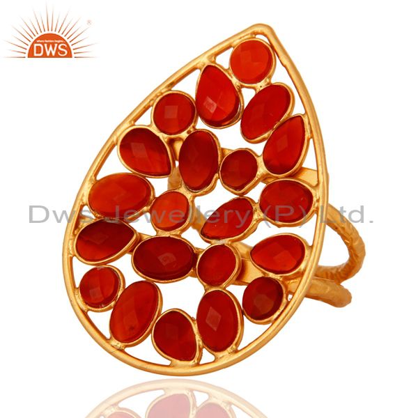Exporter Handmade Sterling Silver With Yellow Gold Plated Red Onyx Gemstone Ring