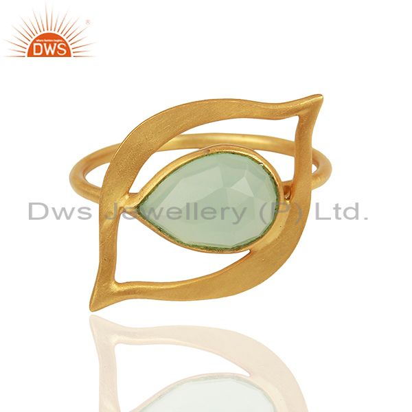Exporter Aqua Chalcedony Evil Eye Designer Gold Plated Sterling Silver Wholesale Ring