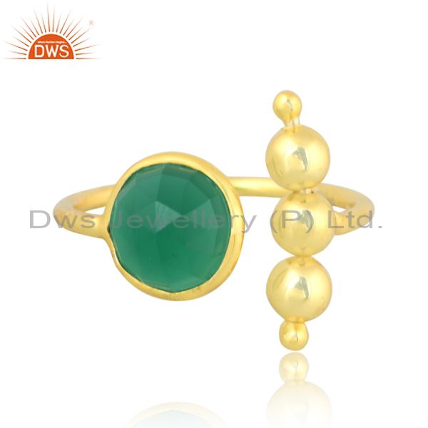 Exporter Green Onyx GEmstone Sterling Silver Gold Plated Designer Ring Manufacturer India