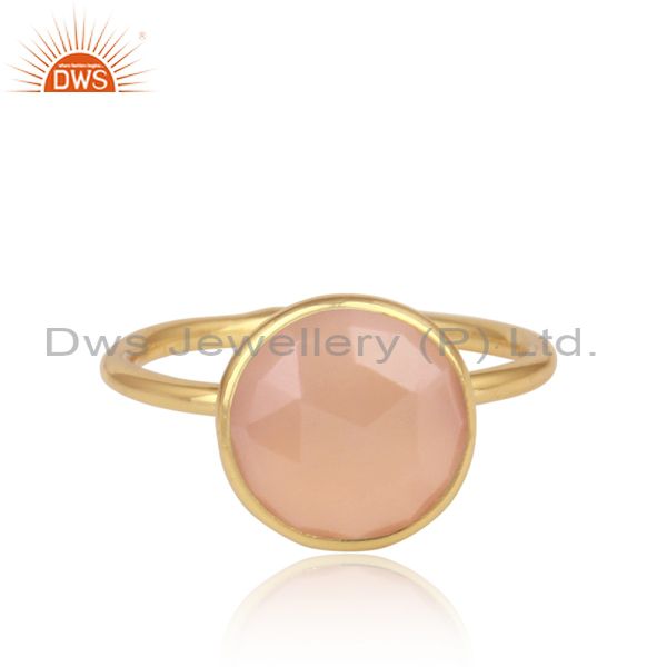 Rose Chalcedony Set Gold On Sterling Silver Handmade Ring