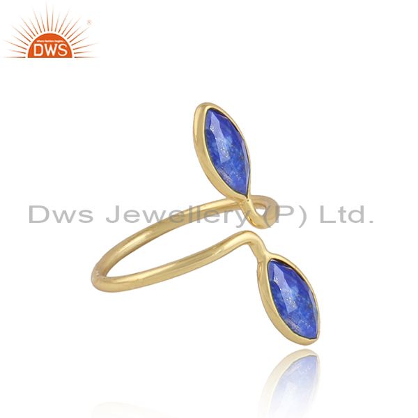 Lapis Lazuli Gemstone 18K Gold Plated Designer Womens Rings