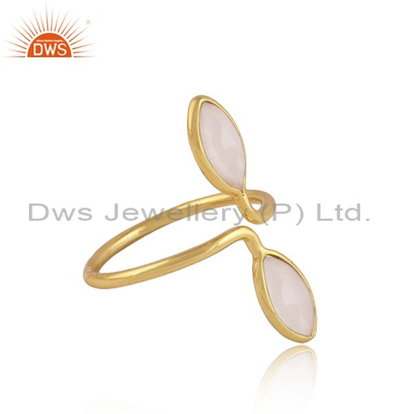 Rose chalcedony gemstone womens gold plated silver rings jewelry