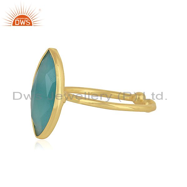 Exporter Marquise Shape Aqua Chalcedony Gemstone Silver Gold Plated Rings