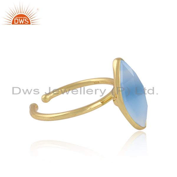 Blue chalcedony gemstone designer 18k gold plated silver rings
